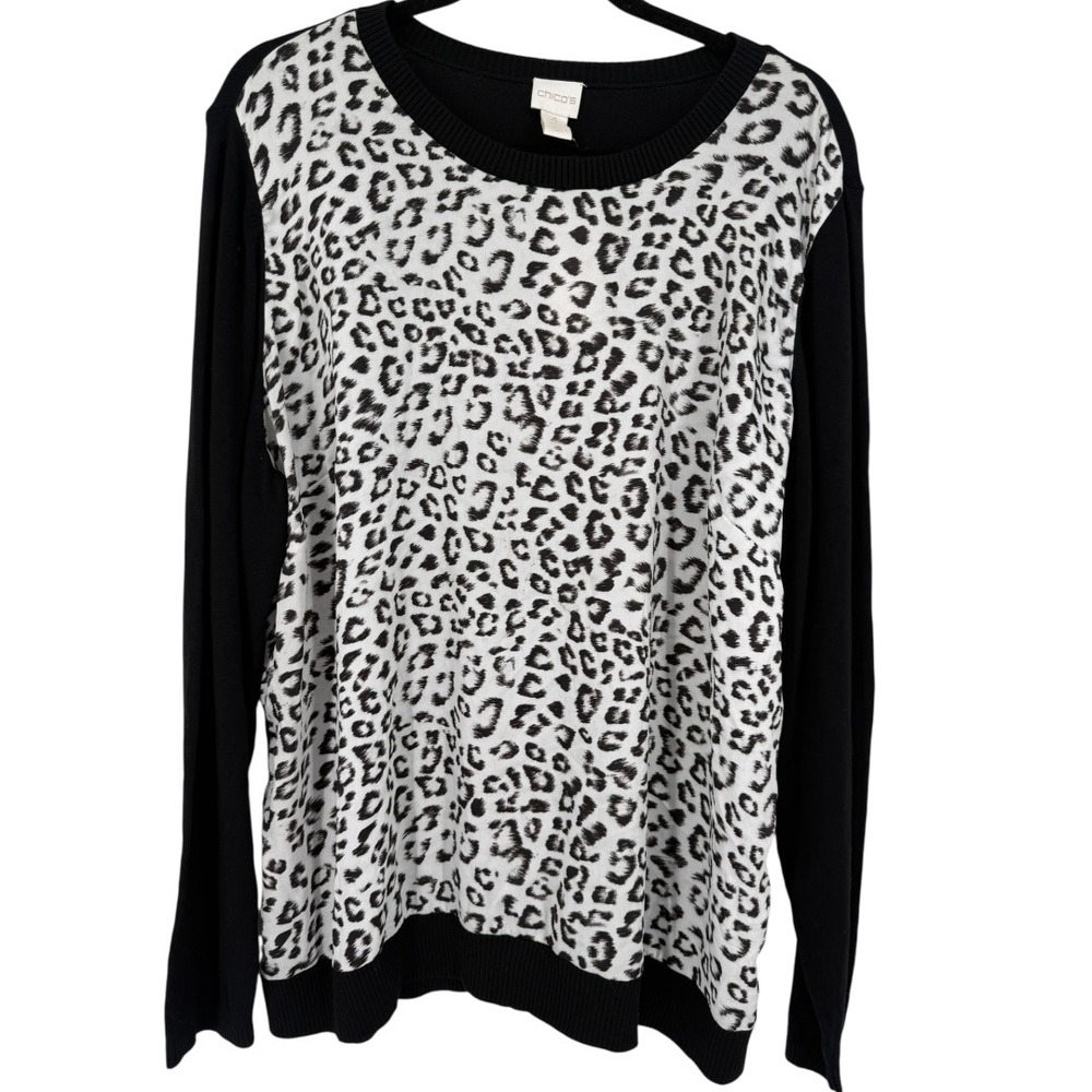 NWT Chicos Blocked Animal Print Kassidy Black Lightweight Sweater Top‎ Size 2X